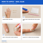 Four-step guide showing how to apply press-on nails with nail glue